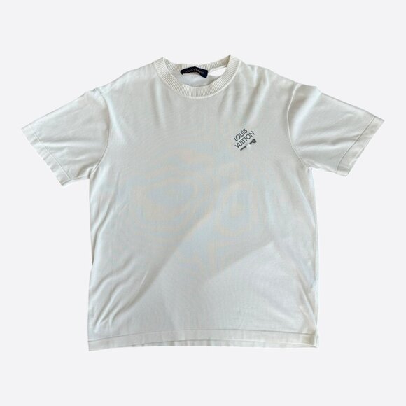 Louis Vuitton White & Grey Pin Logo Embroidered T-Shirt - Picture 1 of 8